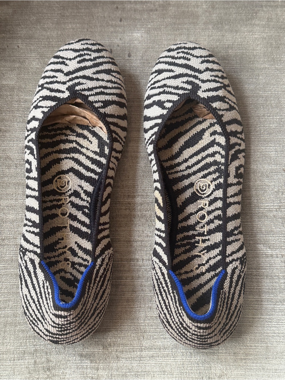 Rothy's The Flat Grey & Black Zebra Print Knit Ballet Flats Size 7.5